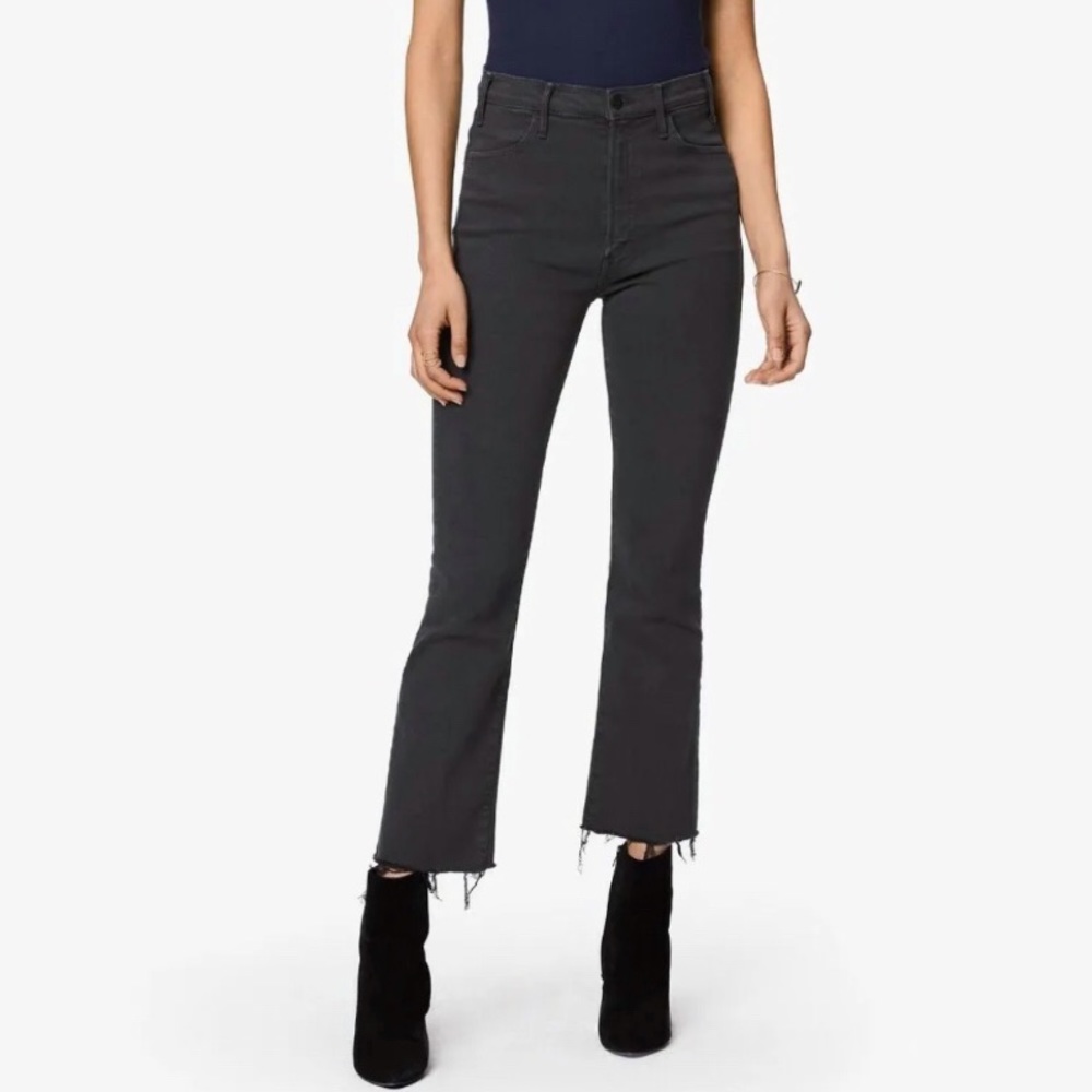 MOTHER The hustler ankle fray second chance gray black high waisted crop jeans